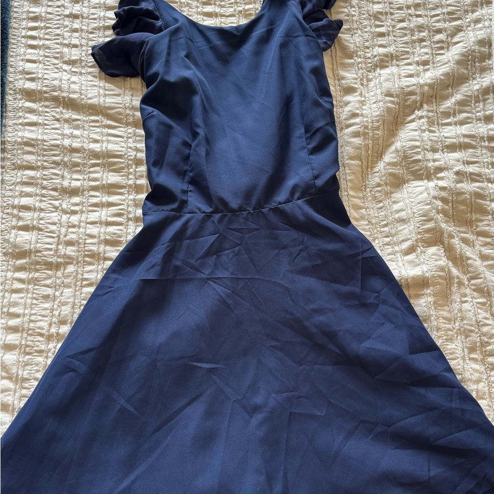 BB Dakota Blue A-Line Mini Dress with Flutter Sleeves
